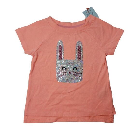 Toddler Girls Sequin Bunny Short Sleeve T-Shirt Cat & Jack Peach NEW - Picture 1 of 1